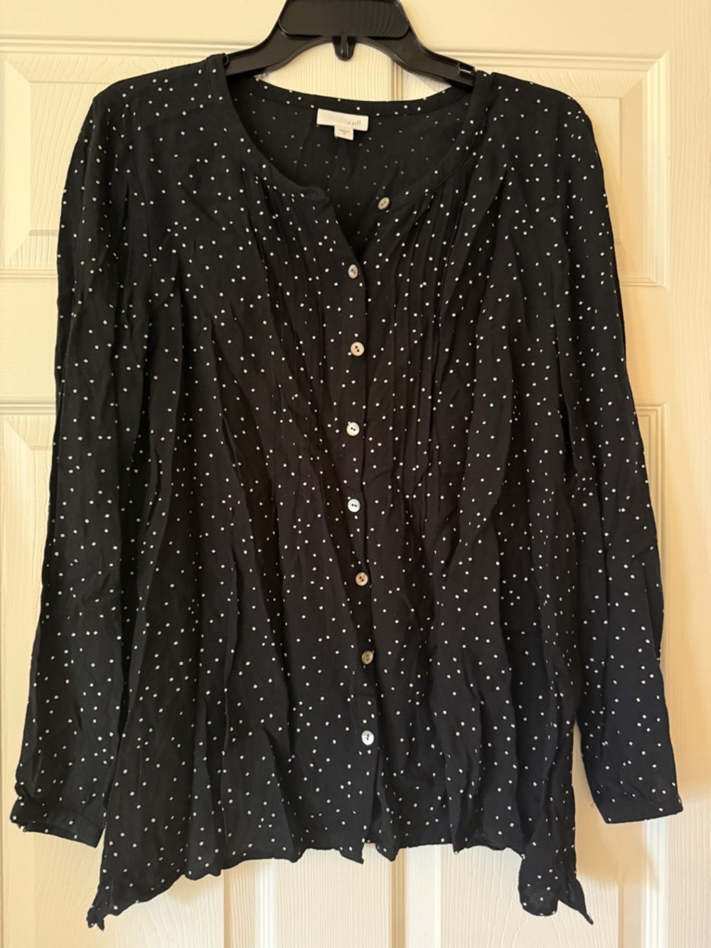 J. Jill Black Button-Front Top with White Dot Print